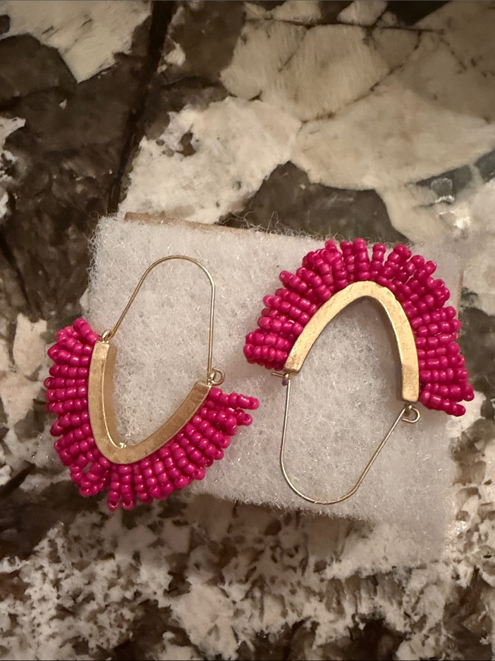 Pink Beaded Gold-Accent Hoop Earrings — Women Jewelry
